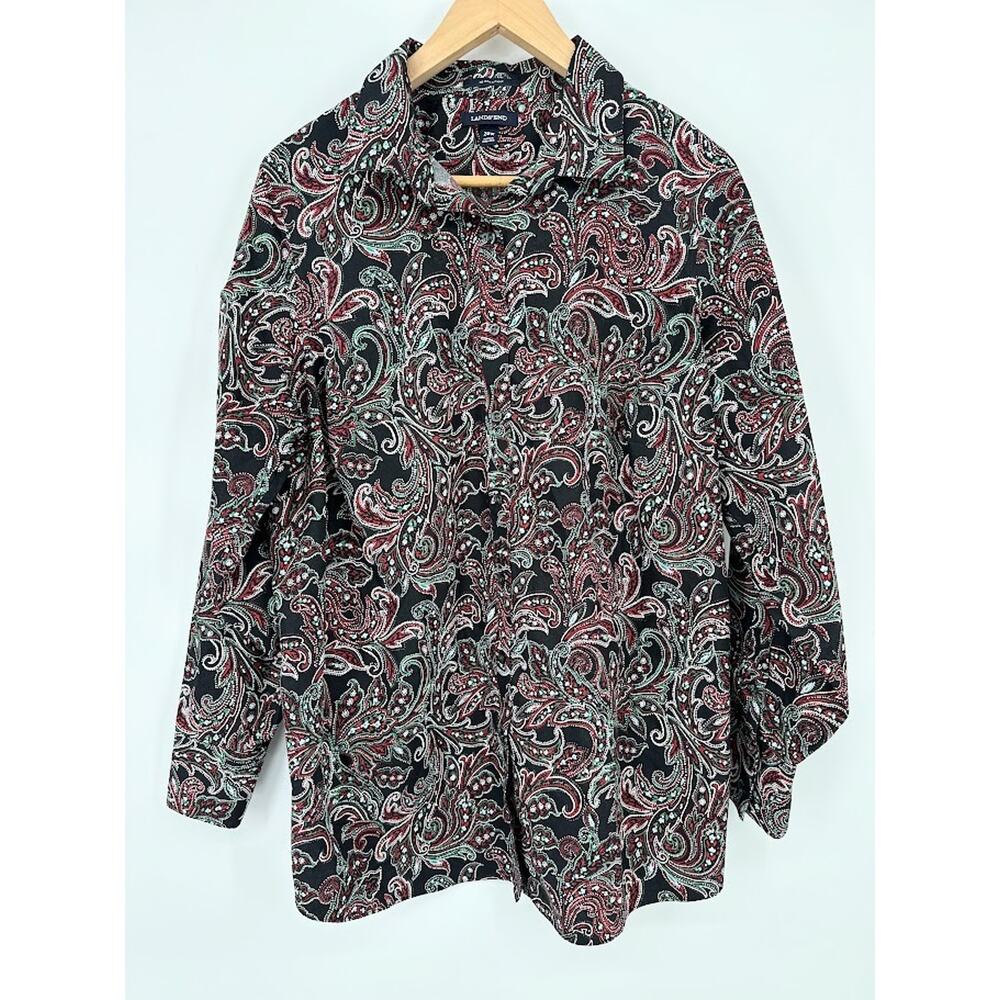 Lands' End Shirt Womens 20W Paisley No Iron Supima Cotton Floral Button Down‎
